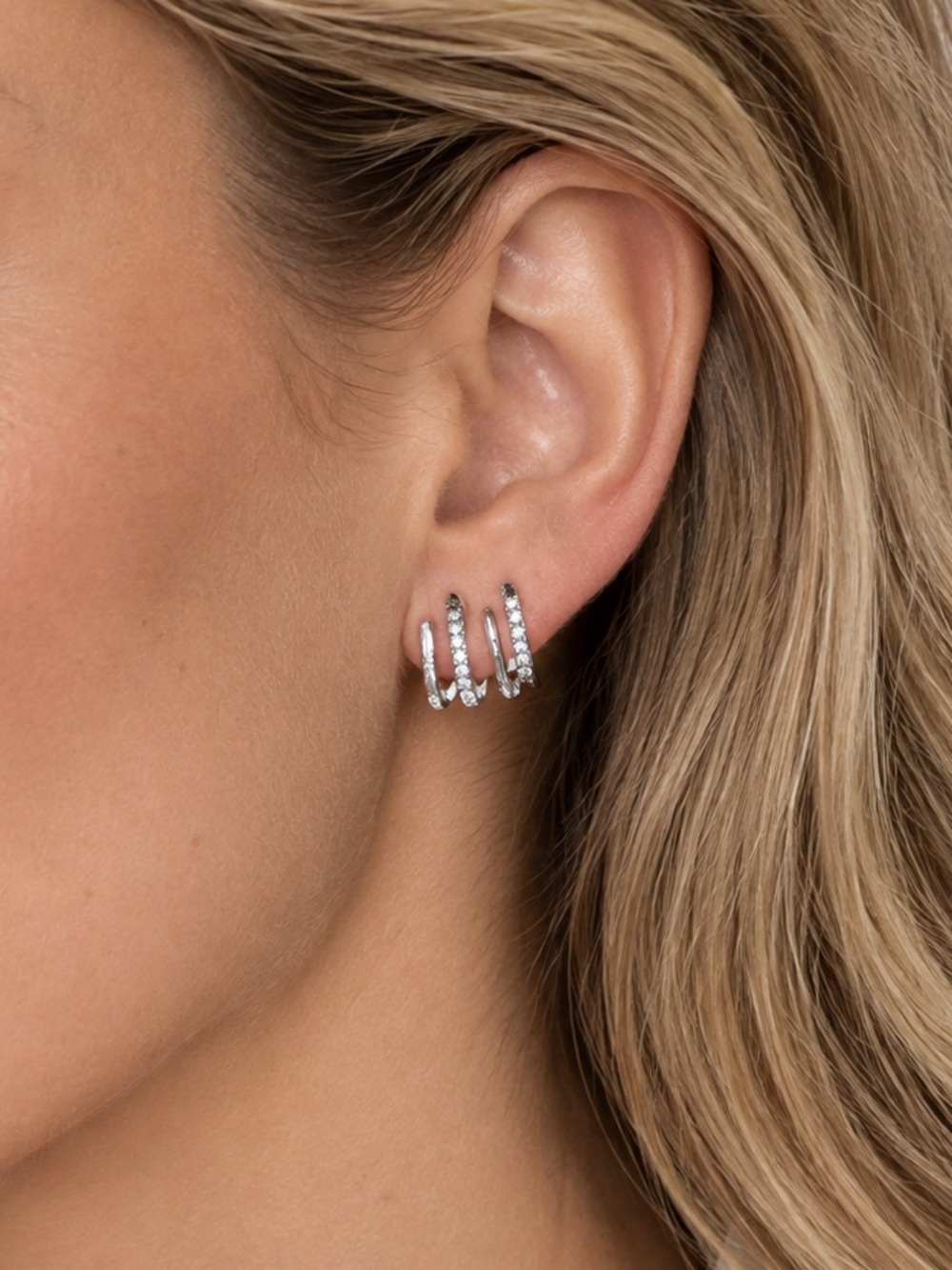 Elegant claw stud Silver Earrings with Cubic Zirconia Sparkling modern multi arc